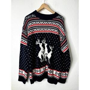Festified Unisex XL Fair Isle Three Some Reindear Funny Christmas Sweater Wool